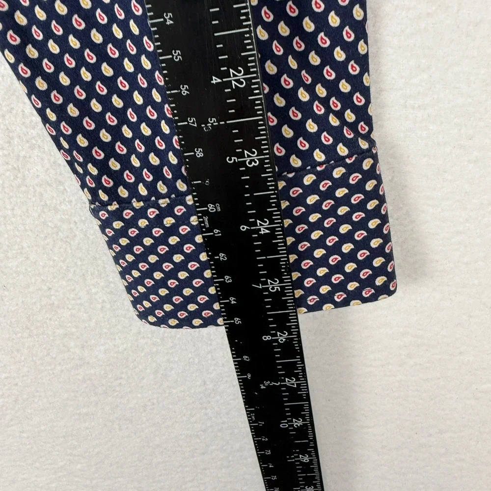 Buttercloth Mens L Navy Blue Paisley Print AOP Long Sleeve Button‎ Up Shirt